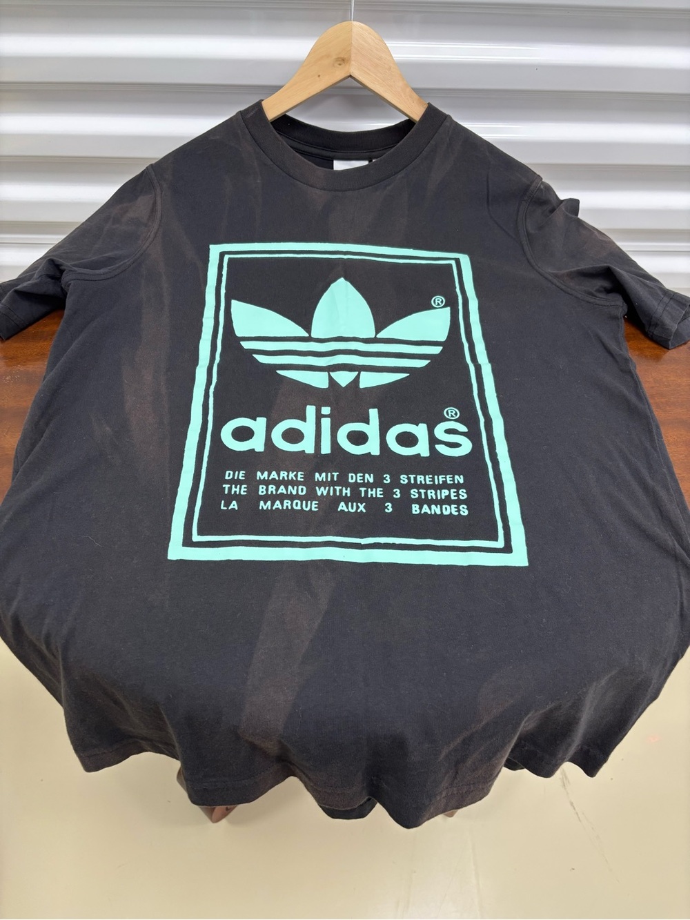Adidas Black Tee with Mint Trefoil Graphic